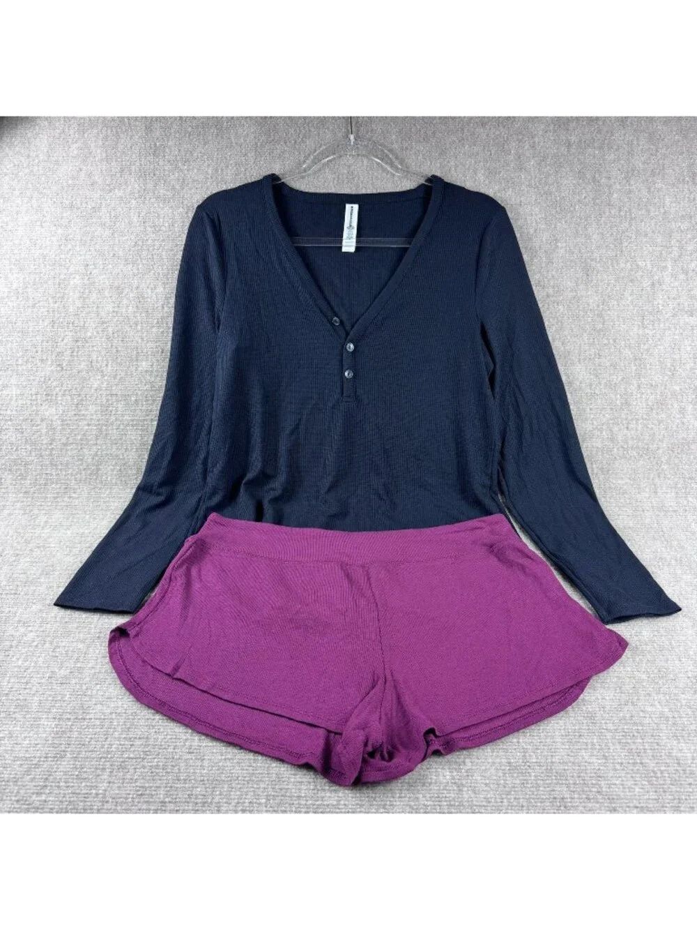Athleta Pajama Set Large Wind Down Sleep Top Well Rested Rib Shorts Loungewear
